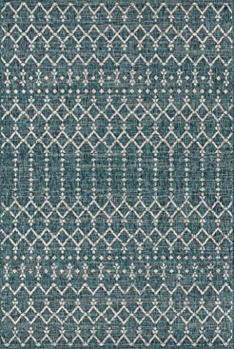 Eyely Moroccan Textured Weave Area Rug 6X9 Teal/Gray, Indoor Outdoor Rug by eyely