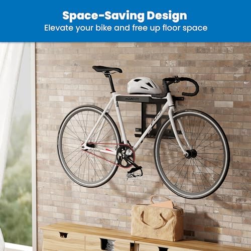 Mount-It! Bike Wall Mount Rack with Shelf and Hooks, Horizontal Indoor Bike Rack Garage Home, Space Saving Wall Mounted Hanger for a single Road, Mountain or other Bicycle with Extra Storage, Black - Image 2
