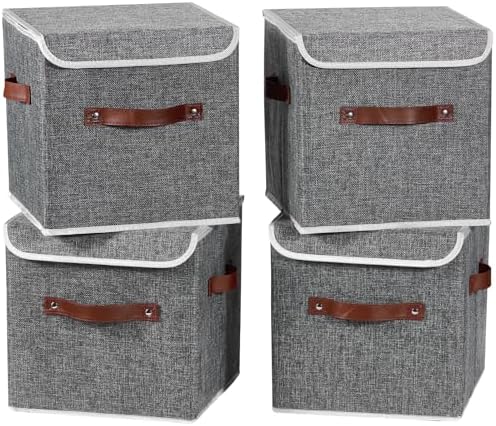 4PCS Storage Cubes with Lids Cotton Linen Fabric Bins Boxes by VinneGenzz
