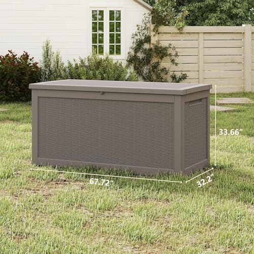 320 Gallon Deck Boxes Outdoor Waterproof, Outdoor Storage Box with Lockable Lid & UV-Resistant for Patio Furniture, Outdoor Cushions, Garden Tools and Pool Supplies, Light Brown - Image 4