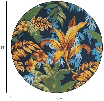 Unique Loom Outdoor Botanical Collection Area Rug - Calypso (7' 1" Round, Multi/ Light Blue) - Image 2