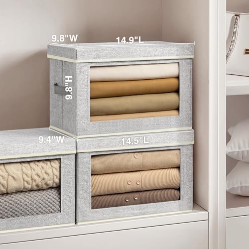 Homsorout Stackable Storage Bins with Lids - Medium Storage Box with Lids, Foldable Closet Boxes for Organizing, Wardrobe Clothes Organizer with Window, Cubes Bins for Living Room, 5 Pack, Blended - Image 5