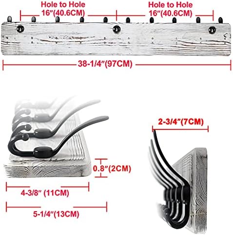 Dseap Coat Rack Wall - Heavy-Duty 38-1/4" Long, with Reinforced 10 Custom Tri-Hooks, Solid Wood Wall Hanger for Coats Hat Jackets - Rustic Farmhouse Entryway Hallway Storage, White & Black - Image 5