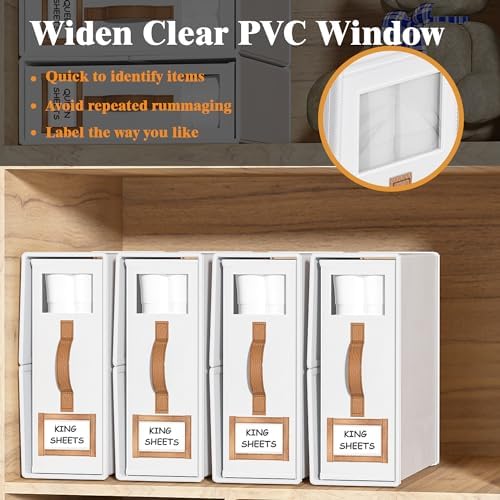 8 Pack Foldable Bed Sheets Set Organizers and Storage(King & Queen Size),Linen Fabric Closet Organizers with Window,Folding Bedding Storage Box for Bedsheets and Pillow Cube Organizer-White - Image 4