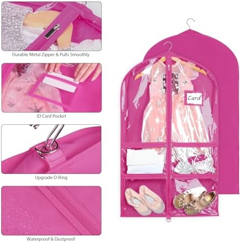 Syeeiex 40 Inch Clear Dance Costume Garment Bag, Rose Red, 5 Pack - Image 5