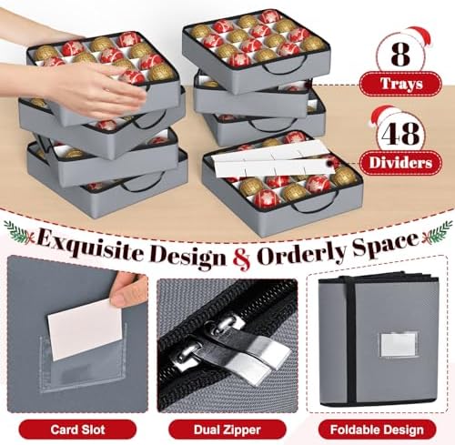 Keten Large Christmas Ornament Storage Boxes with Adjustable Dividers - Image 2