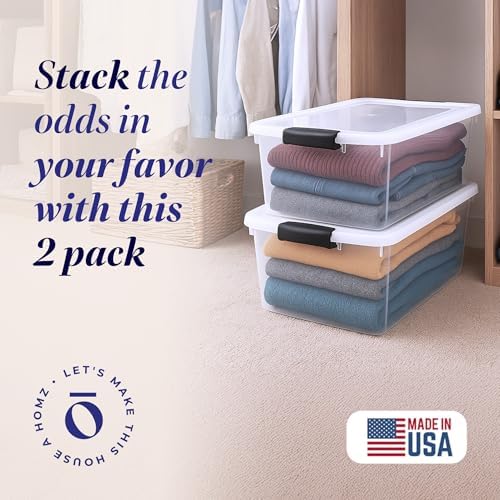HOMZ Clear Plastic Storage Bin with Secure Latch, 64 Qt, 2 Pack - Image 2