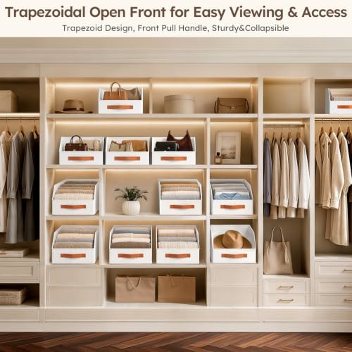 Homsorout Fabric Storage Bins for Organizing - 10 Pack Large Trapezoid Collapsible Storage Bins with Front Handle, Closet Organizers and Storage for Bedroom, Home Shelves, Small Spaces, White - Image 2