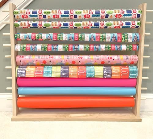 Desktop Station for the Storage and Dispensing of Gift Wrapping Paper, Ribbons, Cellophane, Vinyl Rolls, Paper, Maps Etc. Holds 9 Rows. Designed for 30” rolls. by Forest-to-Table