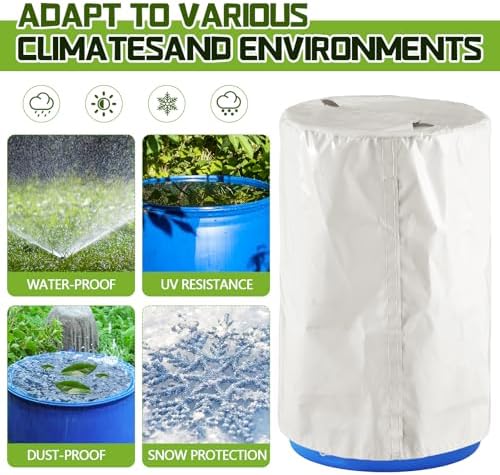 3 Piece 55 Gallon Drum Cover 24 x 36 Inch 55 Gallon Water Barrel Covers Outdoor Waterproof Rain Snow Water Storage Bucket Lid Protective Hook/loop Closure Anti Dust (White) - Image 6