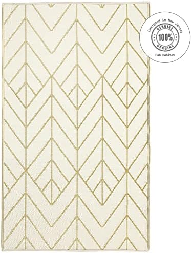 Fab Habitat Outdoor Rug - Waterproof, Fade Resistant, Crease-Free - Premium Recycled Plastic - Art Deco Geo - Porch, Deck, Balcony, Mudroom, Laundry Room, Patio - Sydney - Gold & Cream - 3 x 5 ft - Image 5