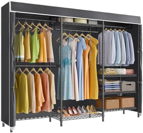 VIPEK V5C Plus Covered Clothing Rack Portable Wardrobe Closet, Heavy Duty with Adjustable Shelves, Black Metal with Upgraded Polyester Cover, Max Load 1040LBS by VIPEK