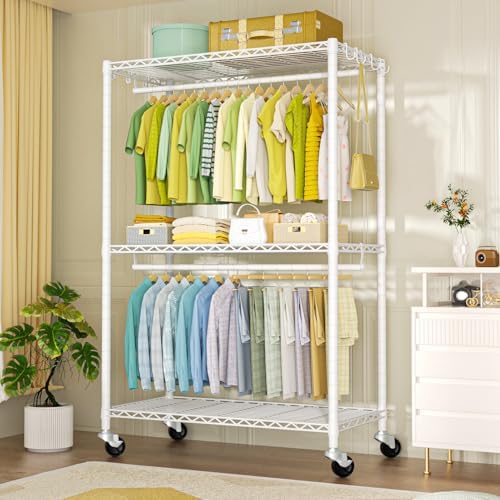 FUTASSI Rolling Clothes Rack, Clothing Racks for Hanging Clothes, White - Image 2