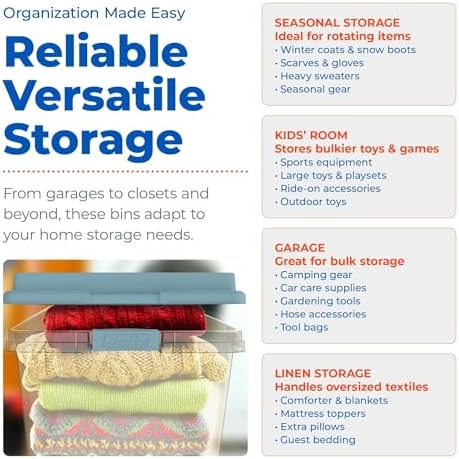 Hefty HI-RISE Stackable Storage Bins - Under Bed Storage Containers with Lids, Shoe Organizer, Plastic Storage Bins, Clear Shoe Boxes with XL Lid-Locking Latches, Durable Double Rim - 72qt (6 Pack) - Image 7