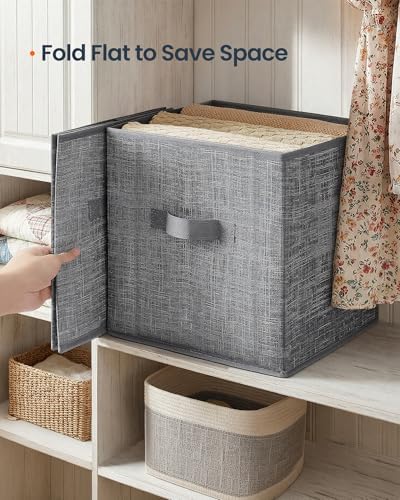 SONGMICS HOME Foldable Storage Cubes Set of 10, Fabric Shelf Organizer Bins with Handles, Closet Storage Boxes for Clothes, 13.2 x 13.2 x 13.2 Inches, Gray - Image 6