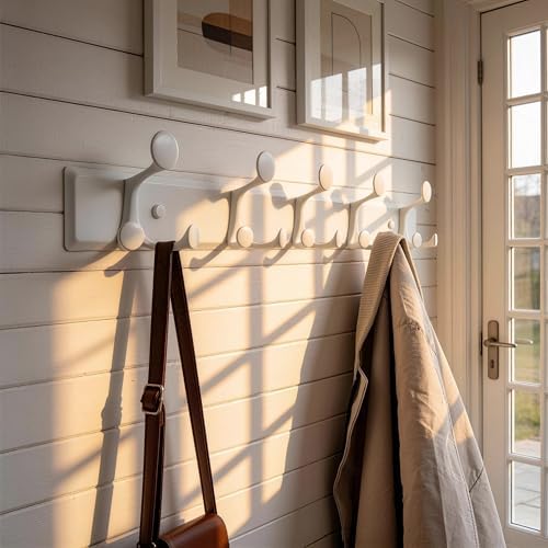 SKOLOO 15 Hooks Wall Mounted Coat Rack, 30 Inch Modern Coat Hanger for Entryway, Bathroom, Garage, Lightweight with 16 Inch Stud Spacing Design, Matte White(Pack of 2) - Image 3