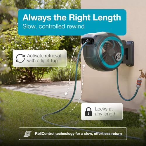GARDENA Retractable Garden Hose Reel - 115 Feet - Auto Retract Hose Reel with 180° Swivel Wall Mount - Heavy Duty - Integrated Spray Nozzle - 18630 - Image 4