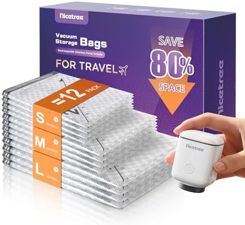 Innsky Vacuum Bags with Electric Air Pump, Pack of 12 (4 x 40 x 50 cm, 4 x 47 x 60 cm, 4 x 54 x 70 cm), Double Zip and Airtight Valve Vacuum Bags for Clothes, Travel, Bedding, Quilts by Innsky