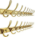 SKOLOO Coat Rack Wall Mounted - 10 Hooks, Pack of 2, Heavy Duty, Stainless Steel, Metal Wall Hangers, Sturdy Coat Hooks for Hanging Coats, Jacket, Clothes, Hat, Bright Gold by SKOLOO