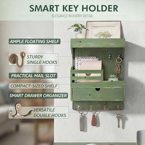 Rebee Vision Key Holder Wall Mount with 6 Key Hooks for Entryway, Green - Image 5