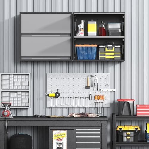 2 Door Garage Wall Cabinet with Up-Flip Door, 25.6" H Metal Wall Cabinet - Image 2