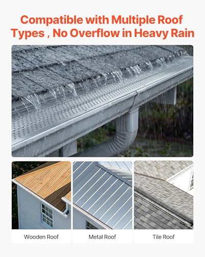 VEVOR Gutter Guard, 6 in Aluminum Gutter Cover Heavy-Duty, 52ft Length Protection Cover for Leaf & Debris, 0.02 in Thickness Mill Finish, Easy DIY Install, Fast Drainage, Screws Included, 13 PCS - Image 6