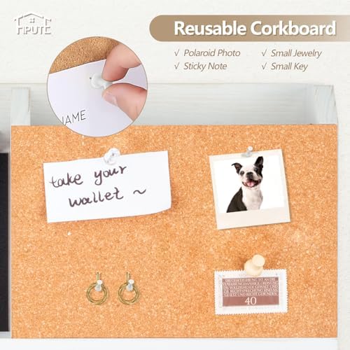 Key Holder for Wall Mount with Mail Organizer, Farmhouse Key Holder for Wall with Shelf, Chalkboard&Corkboard, Entryway Organizer 11 Metal Hooks, Decorative Natural Pine Wood, 14.6*11.1*3.3”, B-White - Image 4