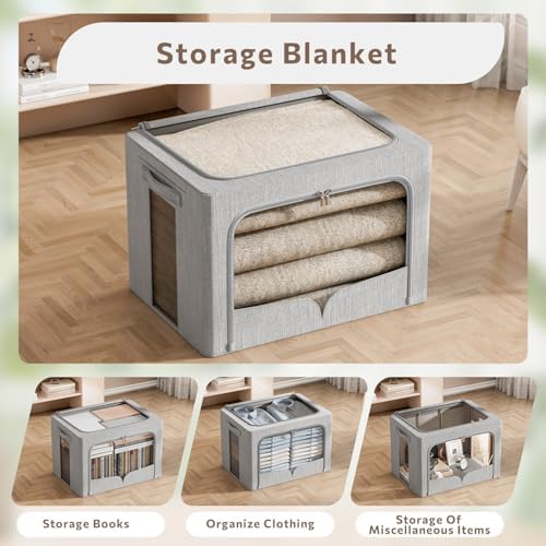 FHSQX 3 Pack Clothes Storage Bins,Light Gray, 15.7x11.8x9.8inch(30L) - Image 2