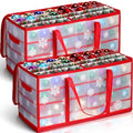Hosuly 2 Pcs Plastic Christmas Ornaments Storage Box with Dividers, Zippers, 8 Trays,128 Slots, Christmas Storage Containers Xmas Ornaments Organizer for Holiday Balls Ornaments(Snowflake) by Hosuly