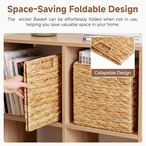 StorageWorks 10.5 inch Wicker Storage Baskets, Handwoven Wicker Basket for Organizinng, Foldable Water Hyacinth Square Storage Cubes, Natural, 4Pack - Image 4
