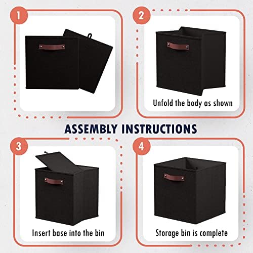 Ornavo Home 11x11 Foldable Fabric Storage Cube Bins, 6 Pack, Black - Image 7
