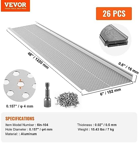 VEVOR Gutter Guard, 6 inch Width, Aluminum Leaf Filter DIY Gutter Cover, 26 PCS 104 ft Total Length, 0.157'' Hole Diameter & 0.02'' Thick Fits Any Roof or Gutter Type - Image 7