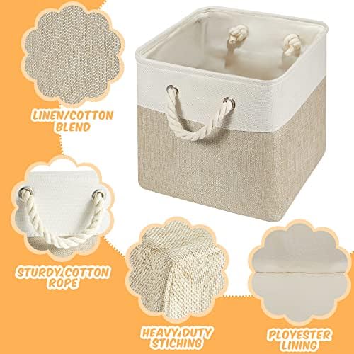 6 Pcs 11x11 Inch Fabric Cube Storage Bins Square Cube Baskets, Light Brown - Image 3