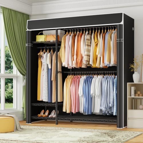 ULIFHOME F7C Clothes Rack with Cover, Covered Clothing Rack Heavy Duty - Image 2