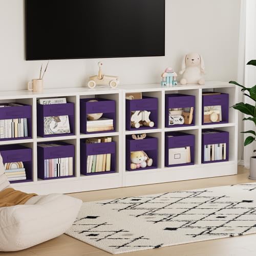 DIMJ Cube Bins, 12.2-Inch Storage Bins Cubes with Window, 6 Packs Collapsible Storage Bins with Handles, Closet Storage Baskets for Organizing Living Room, Office, 6 Pack,Purple - Image 6