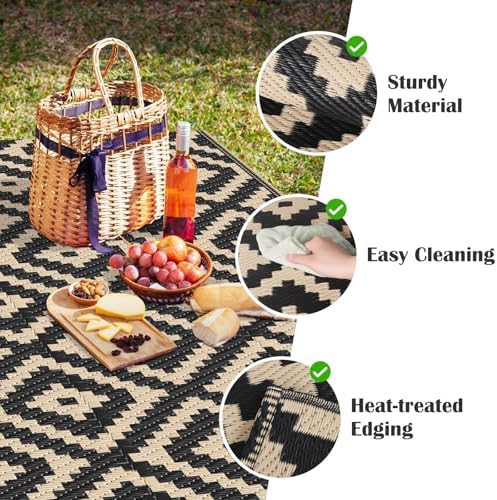 Mattitude Waterproof Outdoor Rug, Reversible Patio Rug, 8'x10' Black&Beige - Image 6