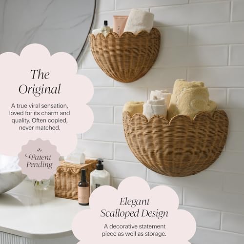 BEBE BASK The Original Scalloped Wicker Wall Basket – Set of 2 (16x10x7 In) - Image 3