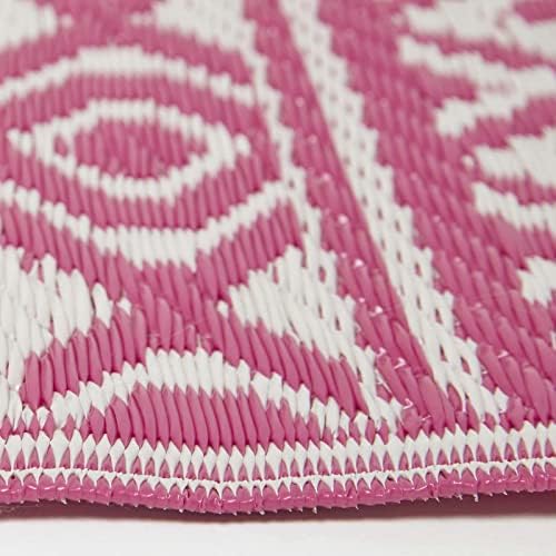 HOMESCAPES Luxury Large Outdoor Rugs for Garden Patio Waterproof 100% Recycled Plastic Mat Carpet 120 x 180cm Reversible White & Pink Geometric Rug “Tia”, Indoor/Outside & Portable, Seamless - Image 4