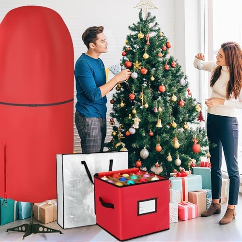 SATINIOR 6 Pcs Christmas Tree Storage Bag Set, Ornament Box, Red, 9 ft - Image 6
