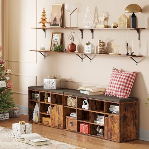 DINZI LVJ Long Wall Shelves, 47.3Inch Wooden Wall Mounted Shelves, Set of 4 - Image 5