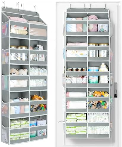 Yecaye 5-Tier Over The Door Organizer Dual-Column, 80lbs Load Over the Door Storage of 10 Compartments, Heavy Duty Door Organizer Hanging for Bedroom Closet Nursery Bathroom Pantry, Gray, 2 Pack by Yecaye