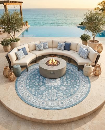 Rugs.com - Outdoor Aztec Rug – 10 Ft Round Aqua Indoor/Outdoor Rug – Washable Flatweave for Patios, Decks, and Porches - Image 6