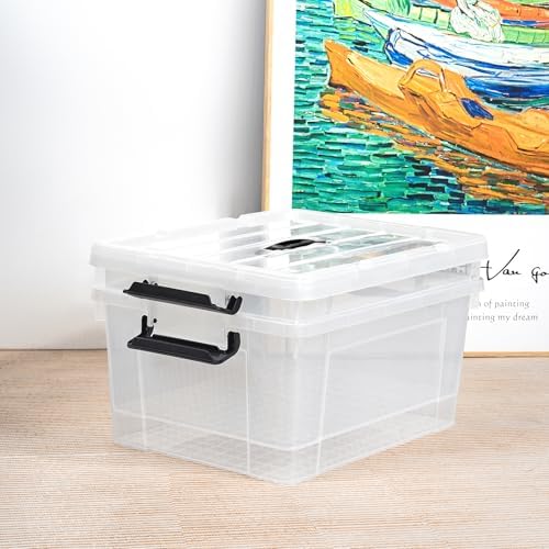 Cetomo Lidded Storage Bin with Handle, Storage Bins with Lid, Organizing Container with Secure Latching Buckles, Stackable and Nestable, Plastic, 40 Quart-4 Pack, Clear - Image 5