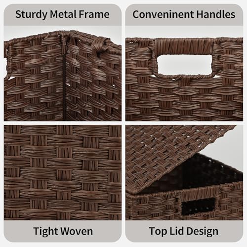 GRANNY SAYS Wicker Basket with Lid, Decorative Storage Baskets for Shelves - Image 7