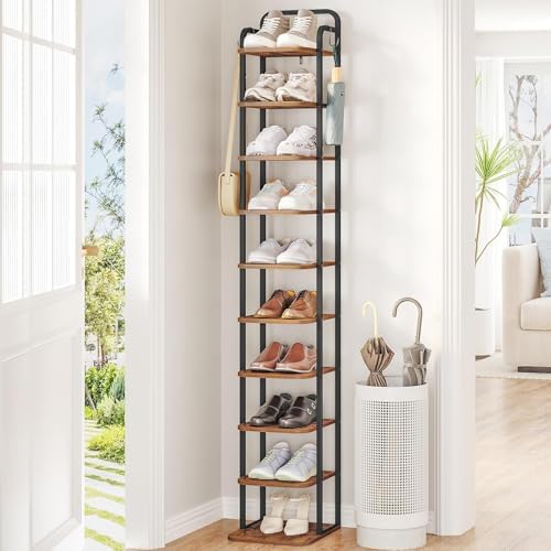Hzuaneri 10 Tiers Vertical Shoe Rack, Tall Shoe Shelf with 2 Hooks by Hzuaneri