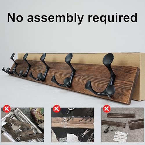 SKOLOO 30-Inch Wood Coat Rack Wall Mount with 5 Triple Hooks - Ideal for Family Entrances, Classrooms, and Pet Supplies Storage - Perfect Coat Hooks for Wall,Charred Golden Brown, Pack of 2 - Image 4