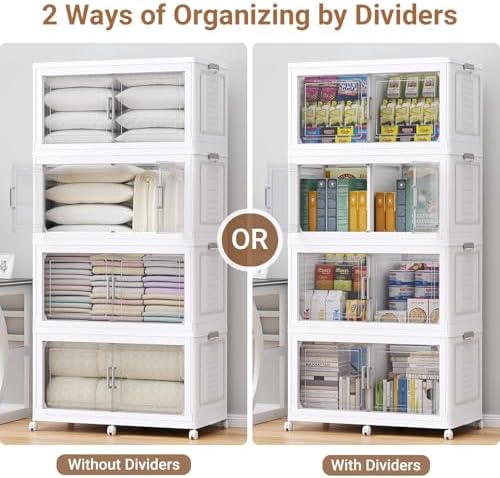 BROVIEW 600 Qt Stackable Storage Bins Foldable Cabinet, V40 White 3-Pack - Image 5