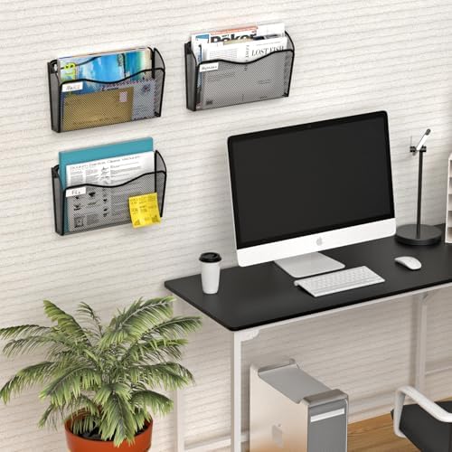 BOHDK Wall File Organizer, 6 Single Pockets Mesh Hanging File Organizer, Mount Document Magazine Rack with Labels, Hanging File Folders for Office, Home and School, Black - Image 2