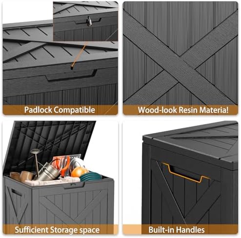 Vixzen 32 Gallon Deck Boxes Outdoor Waterproof, Lockable Outdoor Storage Bench for Patio Cushions, Garden Tools, Pool Supplies (Black, 32 Gallon) - Image 5