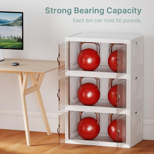 UAMFURI 336QT Lockable Storage Bins with Lids - Stackable Storage Cabinet with Doors and Wheels, Collapsible Plastic Organizer and Containers for Bedroom Dorm Office Garage, 3 Pack Cubes - Image 6